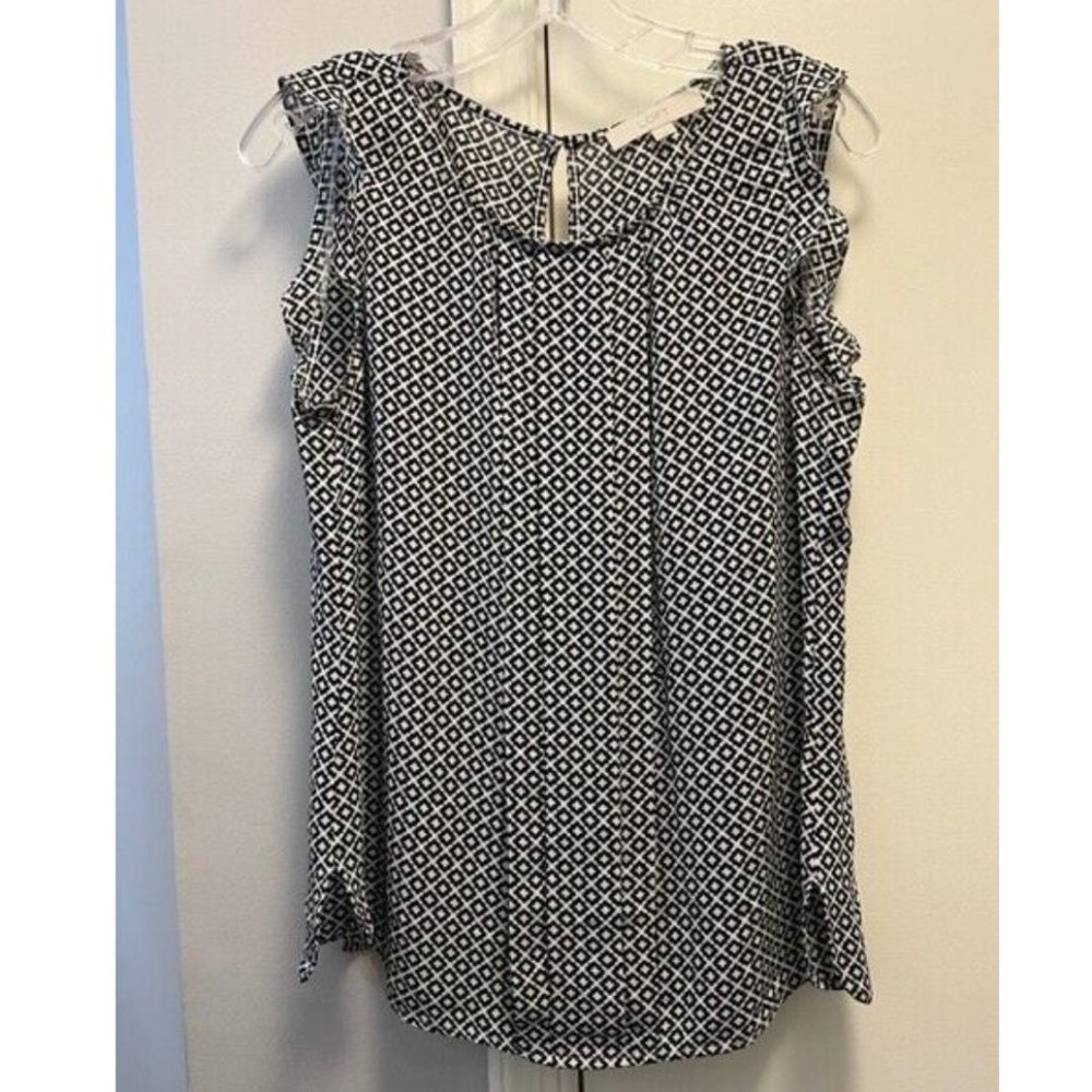 Ann Taylor loft black & white sleeveless blouse Medium